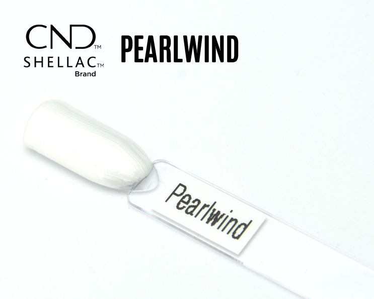 Capsule du vernis semi-permanent professionnel CND™ Shellac Pearlwind, blanc nacré lumineux au fini perlé et brillant.