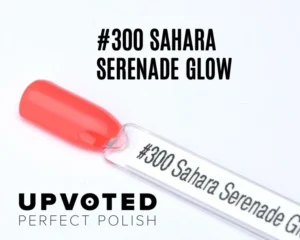 Capsule du vernis semi-permanent NailPerfect Upvoted #300 Sahara Serenade Glow, corail vif et lumineux.
