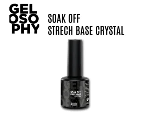 Flacon 7 ml de la base soak-off transparente Gelosophy Stretch Base Crystal Astonishing Nails, effet lissant et fortifiant.