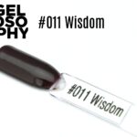 Capsule de présentation du vernis permanent AstonishingNails Gelosophy #011 Wisdom – teinte prune foncé, finition brillante.