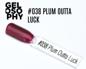 Capsule du vernis semi-permanent AstonishingNails Gelosophy #038 Plum Outta Luck, prune rosé nacré et brillant.