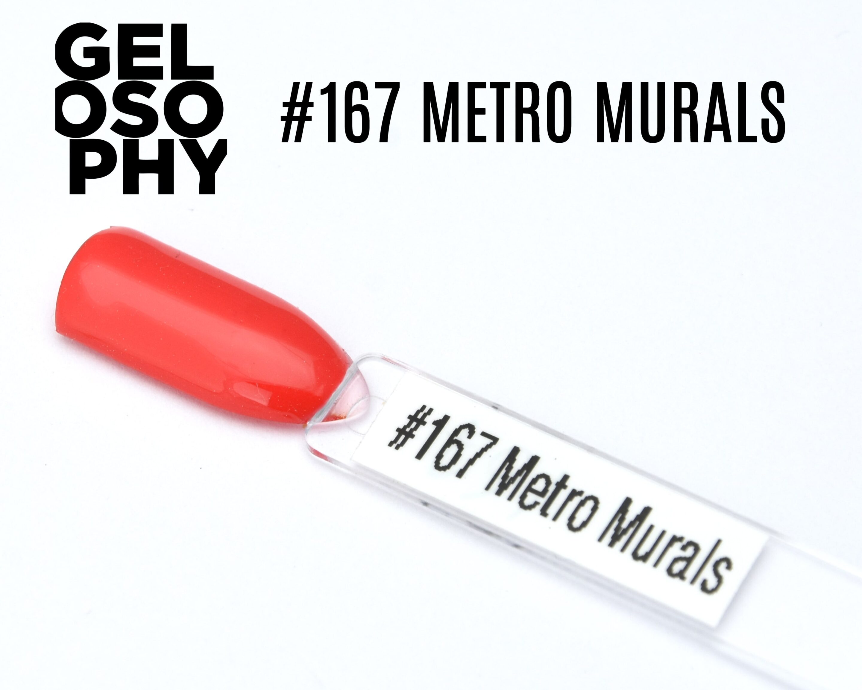 Capsule du vernis semi-permanent AstonishingNails Gelosophy #167 Metro Murals, un rouge corail lumineux et éclatant.