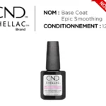 Shellac EPIC Smoothing Base 12,5 ml – Base coat lissante 2-en-1, effet repulpant et tenue 21 jours. Formule végan sans HEMA, dépose douce. Prix RBBE exclusif.