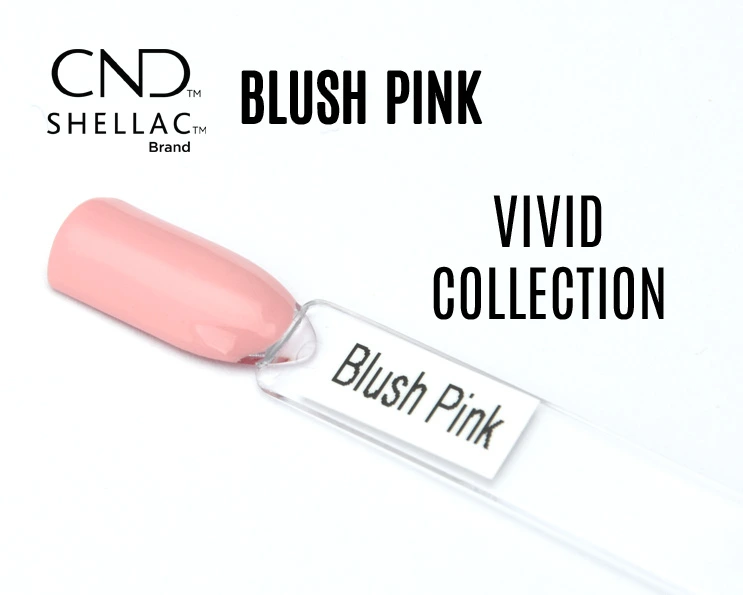Capsule du vernis semi-permanent professionnel CND™ Shellac Blush Pink, rose poudré brillant au fini crème doux, issu de la Vivid Collection.