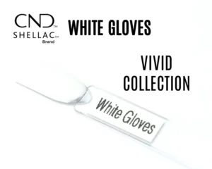 Capsule du vernis semi-permanent professionnel CND™ Shellac White Gloves, blanc pur et brillant au fini laqué, issu de la Vivid Collection.
