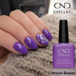 Vernis semi-permanent professionnel CND Shellac Artisan Bazaar, teinte violet intense et lumineuse, finition brillante sur ongles courts et longs