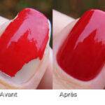 Avant et après utilisation du Pack Tenue Parfaite Shellac CND – ongle avec et sans adhérence parfaite