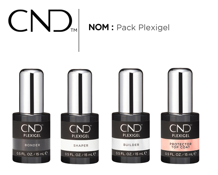 Pack CND Plexigel comprenant Bonder, Shaper, Builder et Protector Top Coat pour renforcer, réparer et structurer les ongles naturels