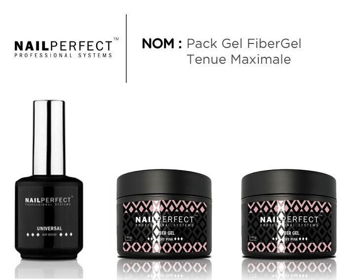 Pack gel NailPerfect Fiber Gel avec primer Universal Air Bond pour ongles résistants et tenue maximale