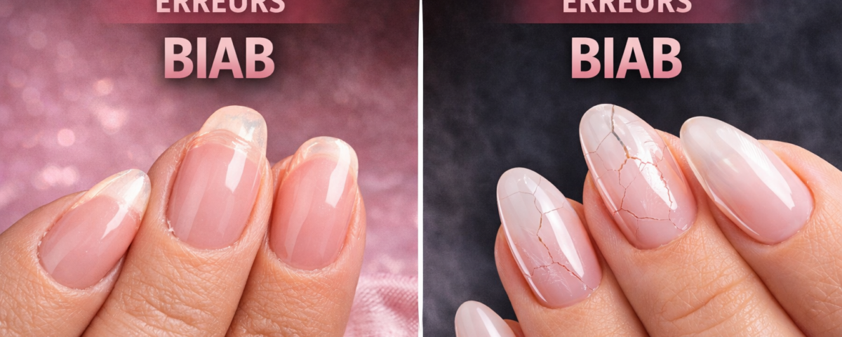 Exemples de décollement et fissures sur pose BIAB montrant les erreurs courantes en onglerie