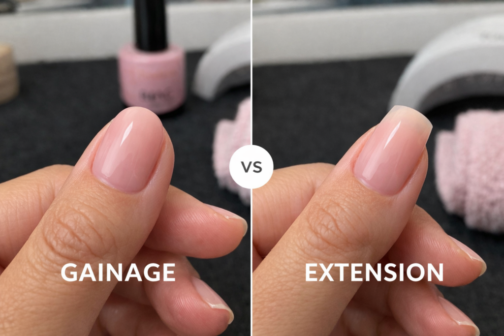 Comparatif gainage ongles naturel vs extension gel avec rallongement