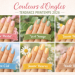 Couleurs ongles printemps 2026 rose pastel vert sauge bleu ciel jaune beurre lilas nude rosé