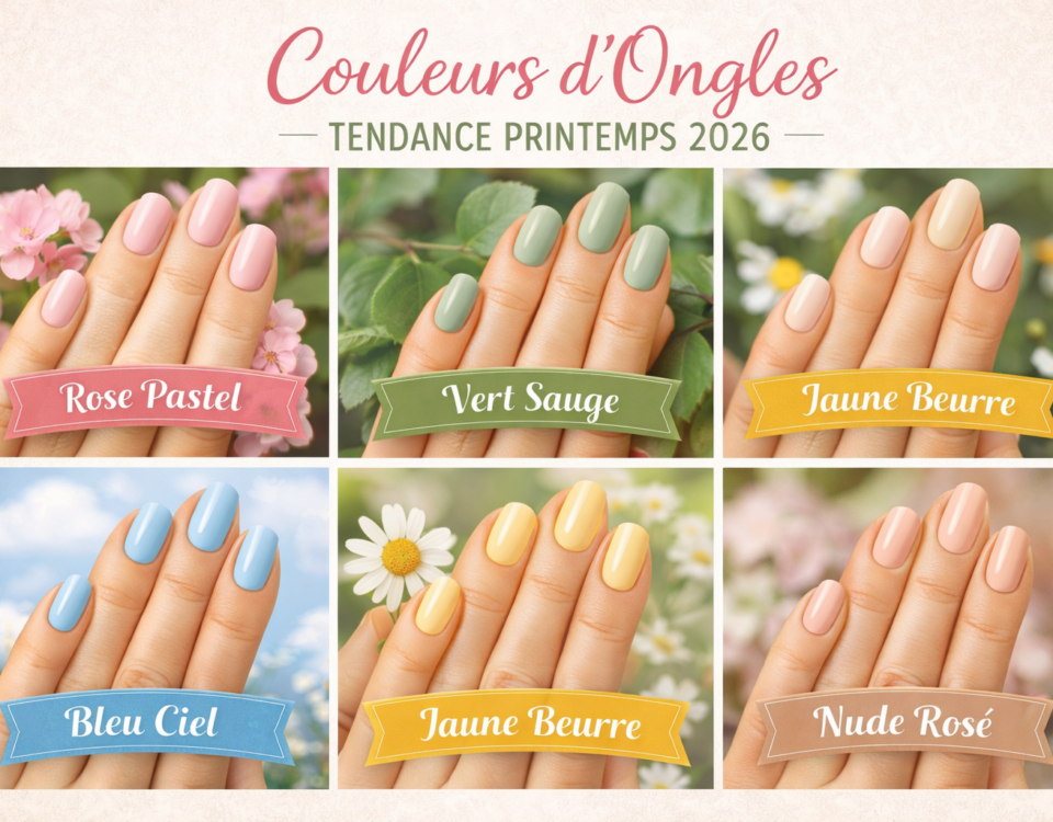 Couleurs ongles printemps 2026 rose pastel vert sauge bleu ciel jaune beurre lilas nude rosé