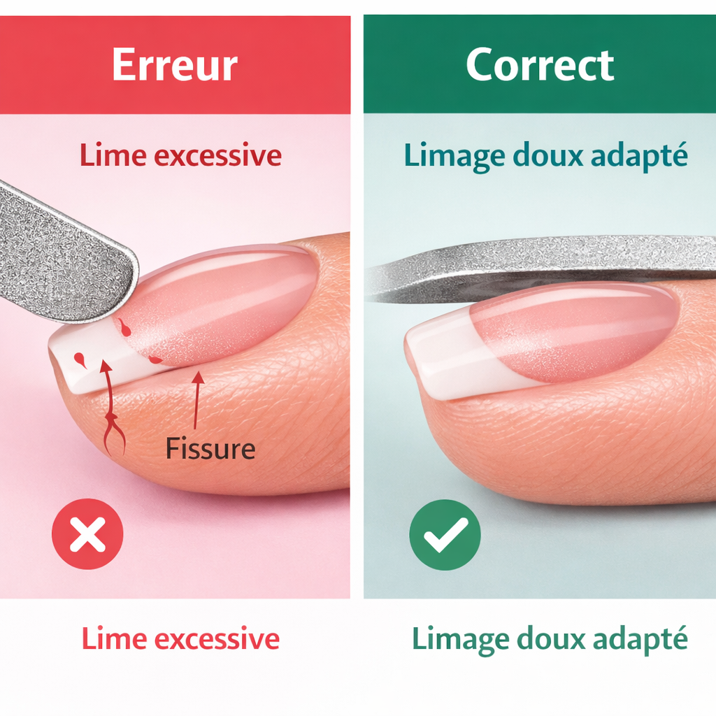 erreur limage cotes ongle gel trop fin vs structure correcte apex cotes solides fissure ongle gel
