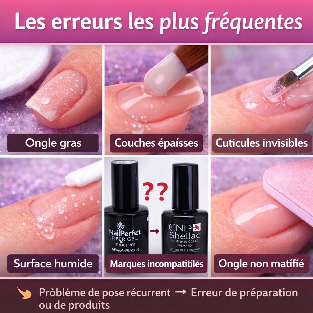erreurs fréquentes vernis semi permanent qui se rétracte ongle gras couches épaisses cuticules invisibles surface humide incompatibilité produits ongle non matifié