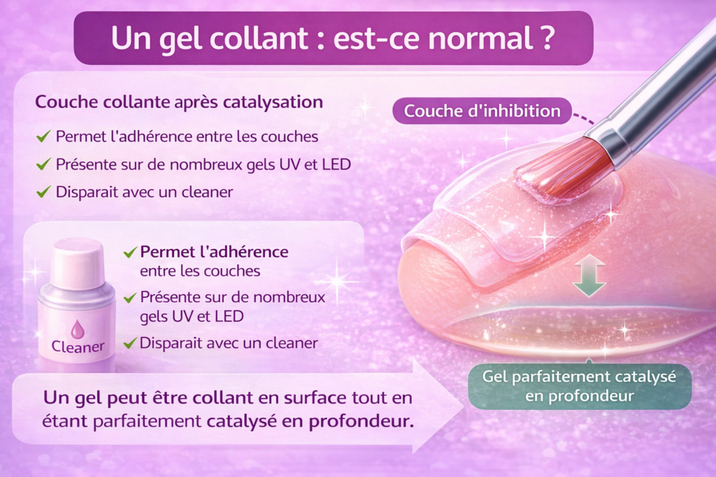 gel collant apres lampe couche inhibition ongle gel uv led normal catalysation surface collante