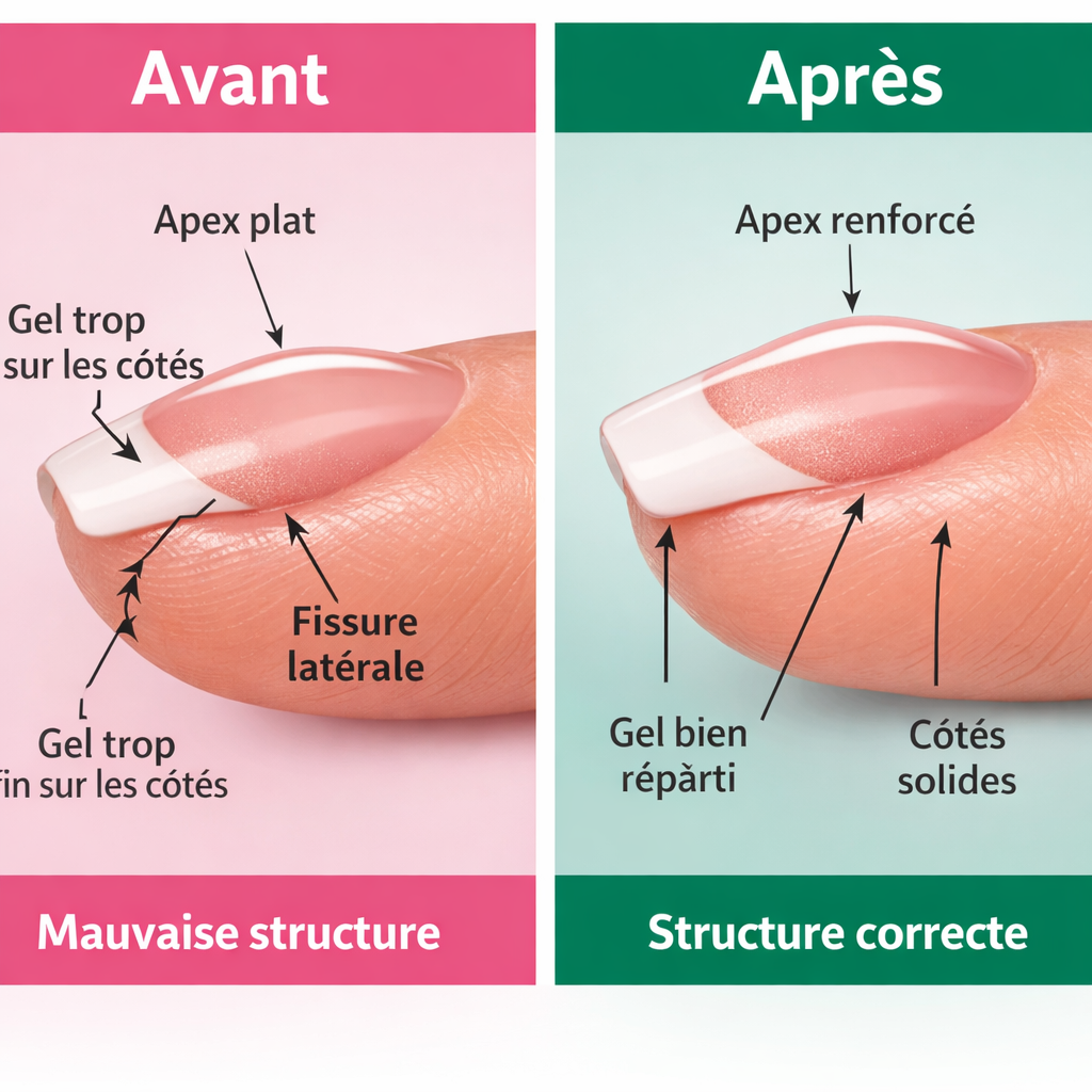 gel fissure cote avant apres apex structure ongle gel fissure laterale solution onglerie