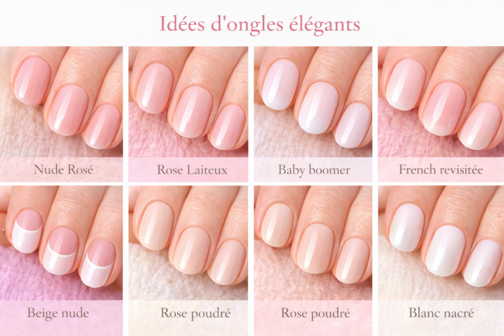 idees ongles elegants nude rose laiteux baby boomer french manucure beige nude rose poudre blanc nacre