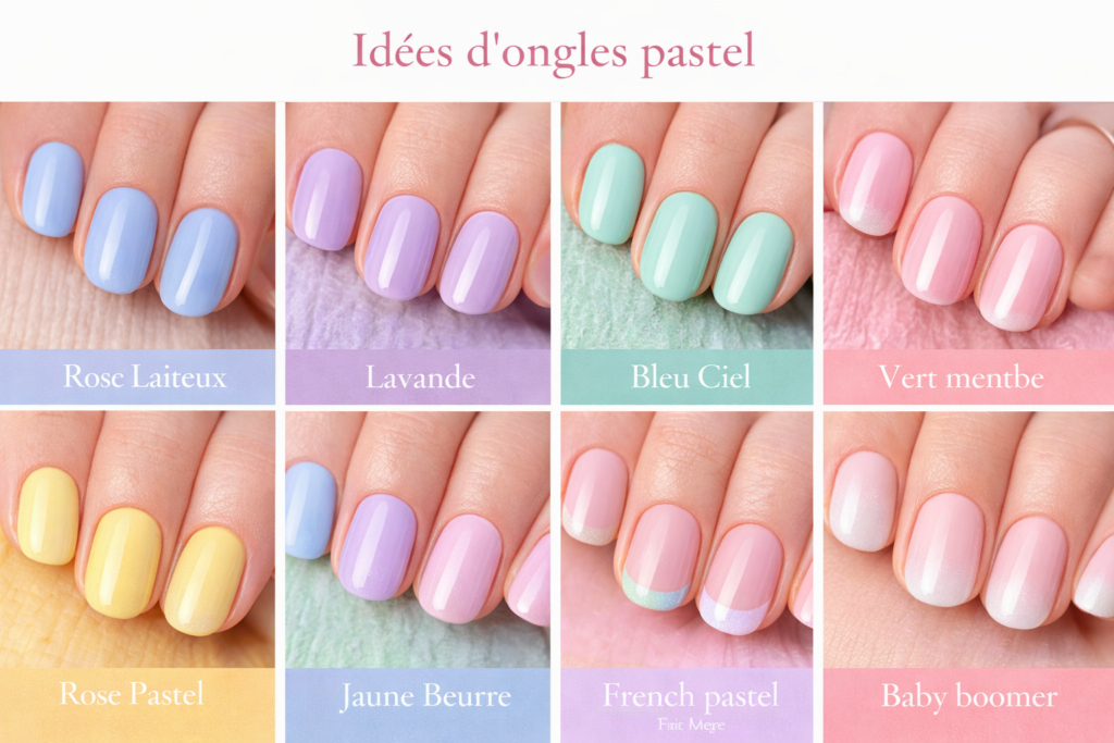 idees ongles pastel printemps 2026 manucure lavande bleu ciel vert menthe rose pastel jaune beurre french pastel baby boomer