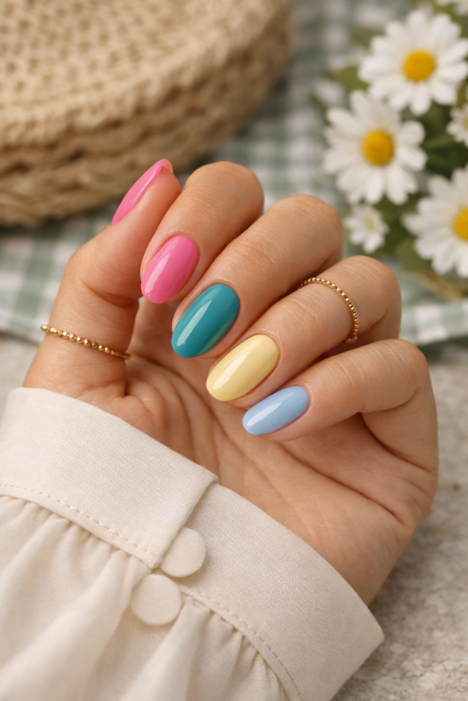 manucure pastel printemps NailPerfect Upvoted Picnic Tales couleurs Petal Pitcher Under Vines Lemonade Break Sky Spread Cucumber Breeze