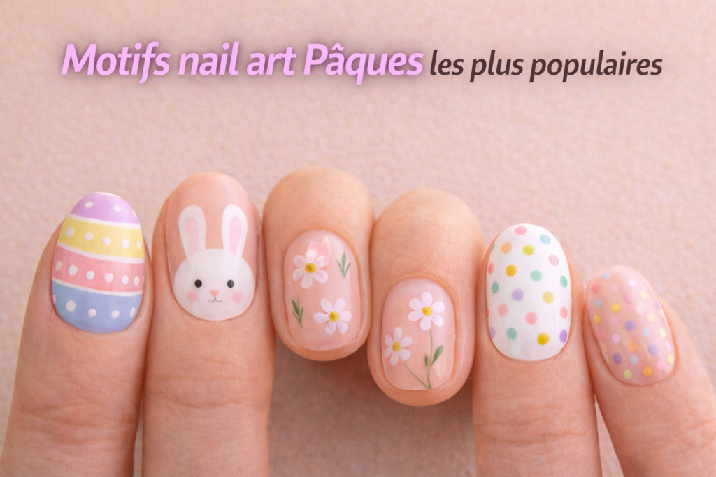 motifs nail art paques ongles pastel oeufs lapin fleurs pois confettis design printemps
