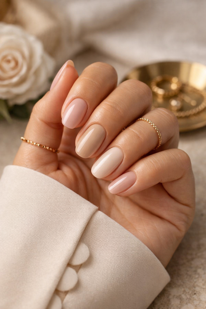 ongles nude élégants manucure beige rosé naturelle
