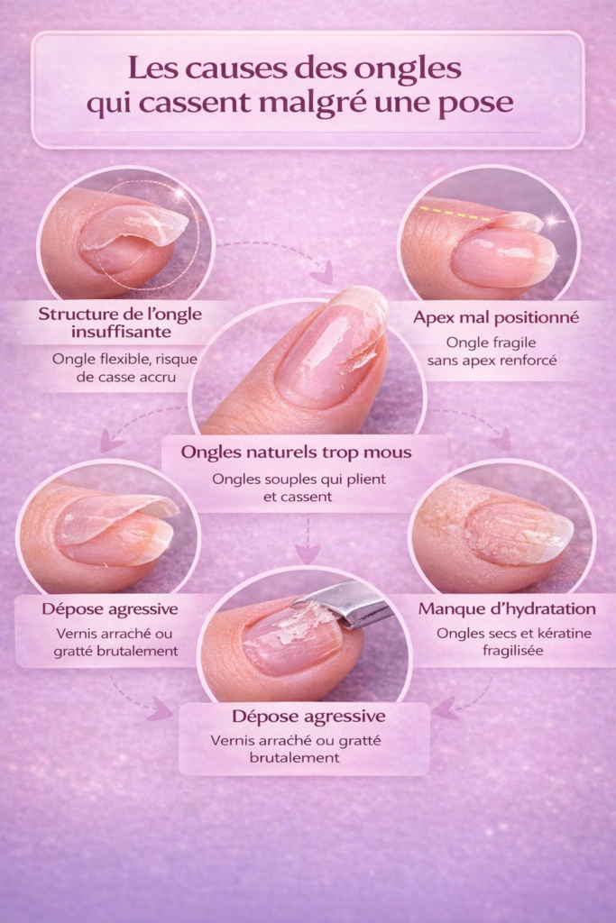 ongles qui cassent malgré gel ou vernis semi permanent causes apex structure ongle fragile dépose agressive manque hydratation