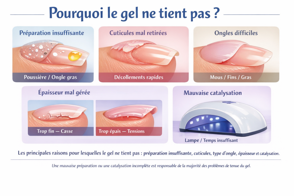ou gel se decolle ongles cuticule bord libre apex decollement gel ongle zones decollement gel uv led probleme tenue gel ongles