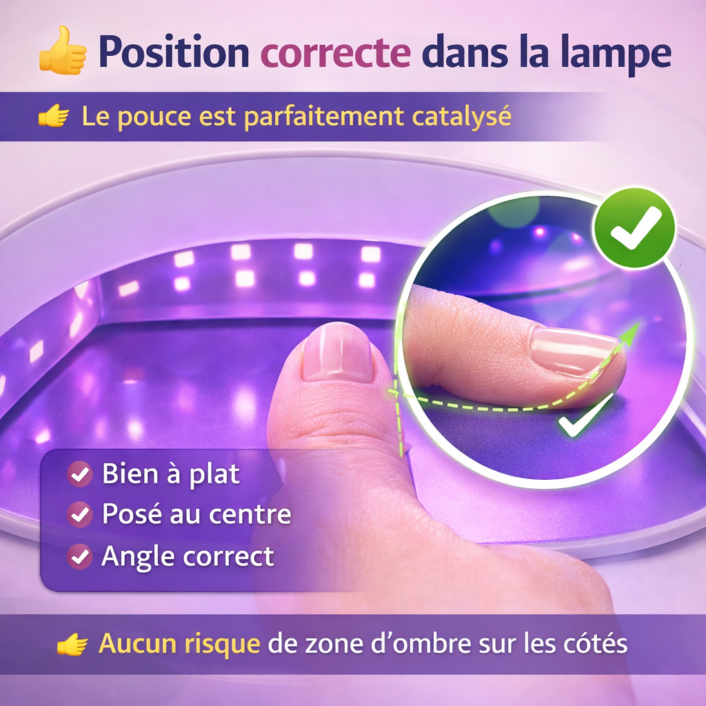 position pouce lampe uv led catalysation vernis semi permanent
