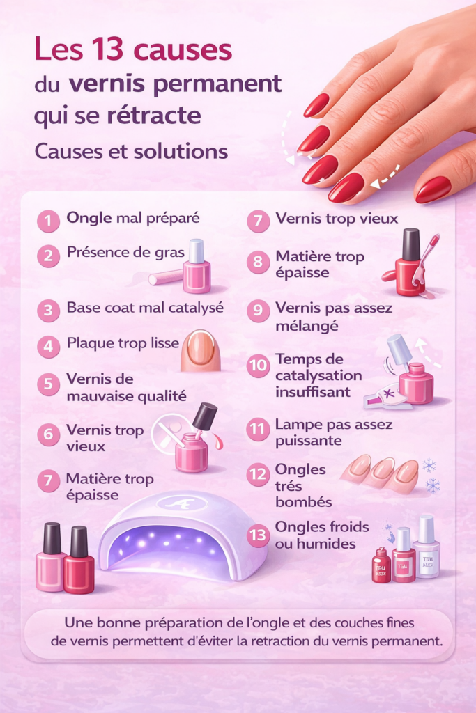 Les 13 causes du vernis permanent qui se rétracte sur l’ongle : erreurs de préparation, application et produits
