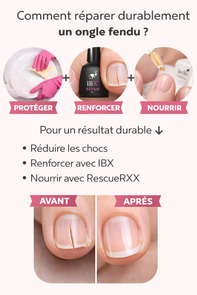 comment reparer ongle fendu durablement proteger renforcer nourrir ibx rescuerxx avant apres
