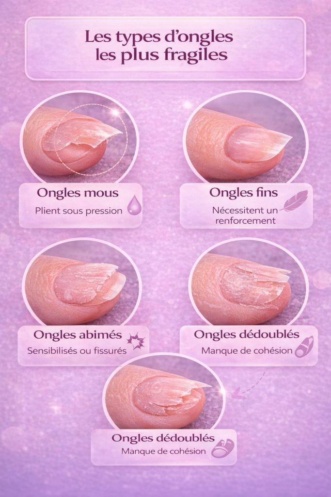 types ongles fragiles mous fins abimes dedoubles causes ongles cassants vernis semi permanent gel