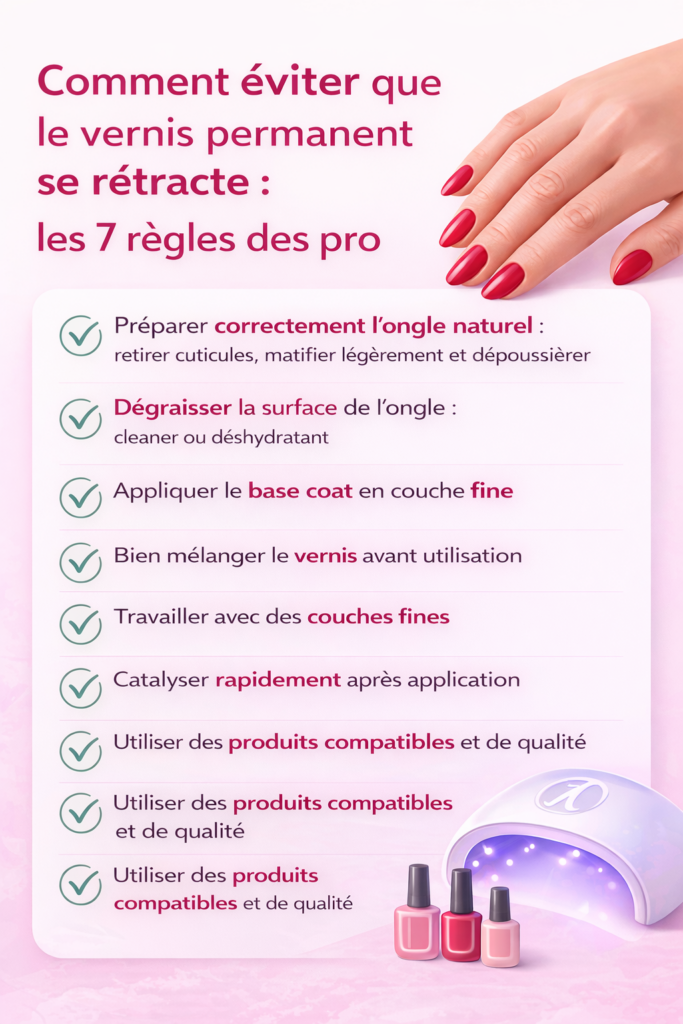Comment éviter que le vernis permanent se rétracte sur l’ongle : les 7 règles professionnelles pour une pose de vernis semi permanent réussie