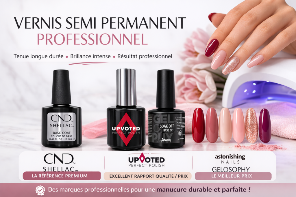 vernis semi permanent professionnel CND Shellac NailPerfect Upvoted et Astonishing Nails Gelosophy