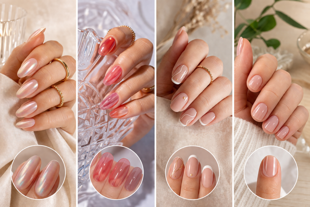 styles ongles 2026 glazed nails effet miroir jelly nails transparent nail art minimaliste clean nails manucure naturelle élégante tendance