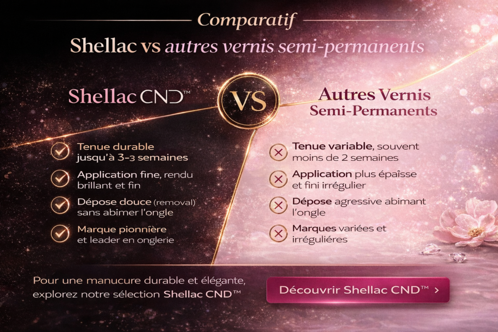 Comparatif Shellac CND vs autres vernis semi permanents tenue brillance qualite professionnel
