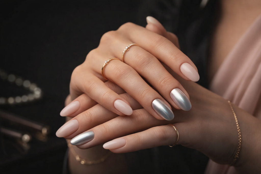 manucure printemps 2026 ongles nude chrome élégants tendance femme
