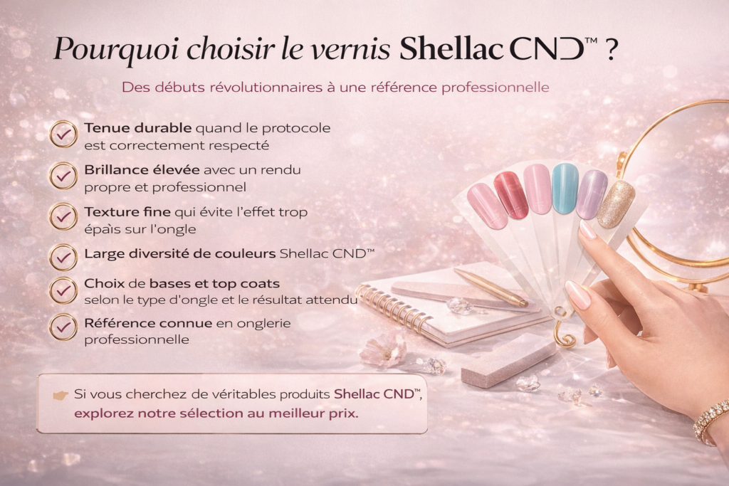 Pourquoi choisir Shellac CND vernis semi permanent avantages tenue brillance resultat professionnel