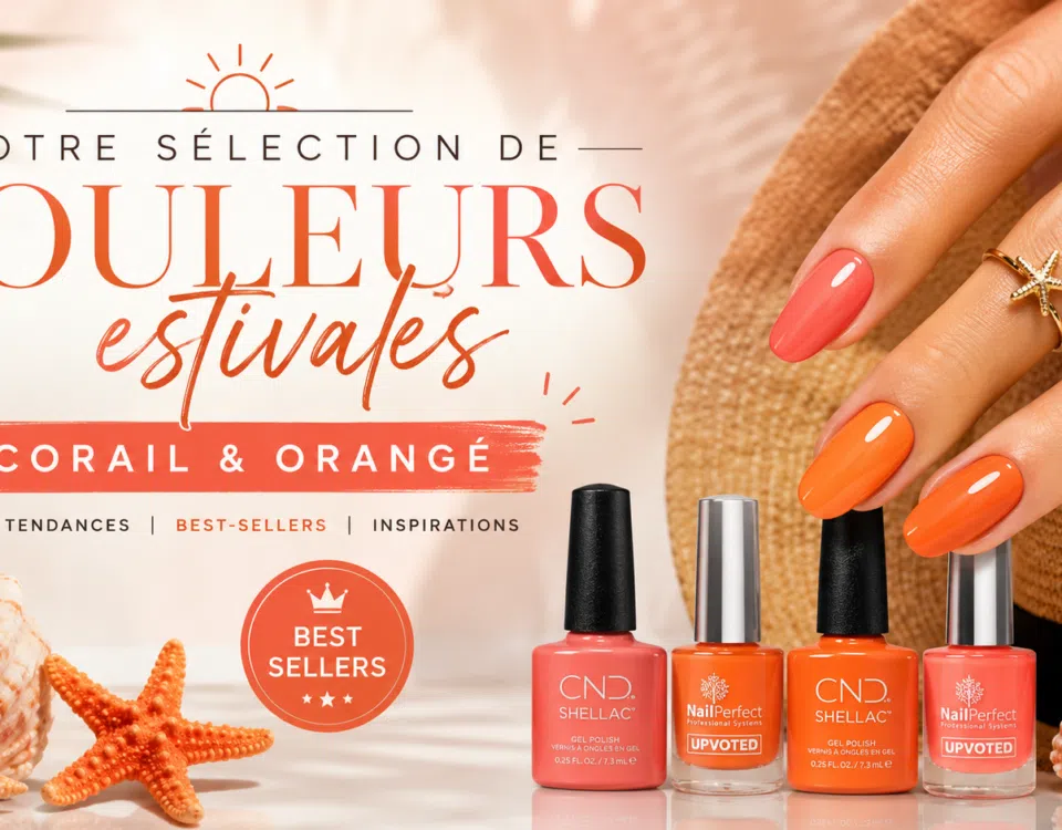 Manucure estivale corail et orange avec vernis CND Shellac et NailPerfect Upvoted