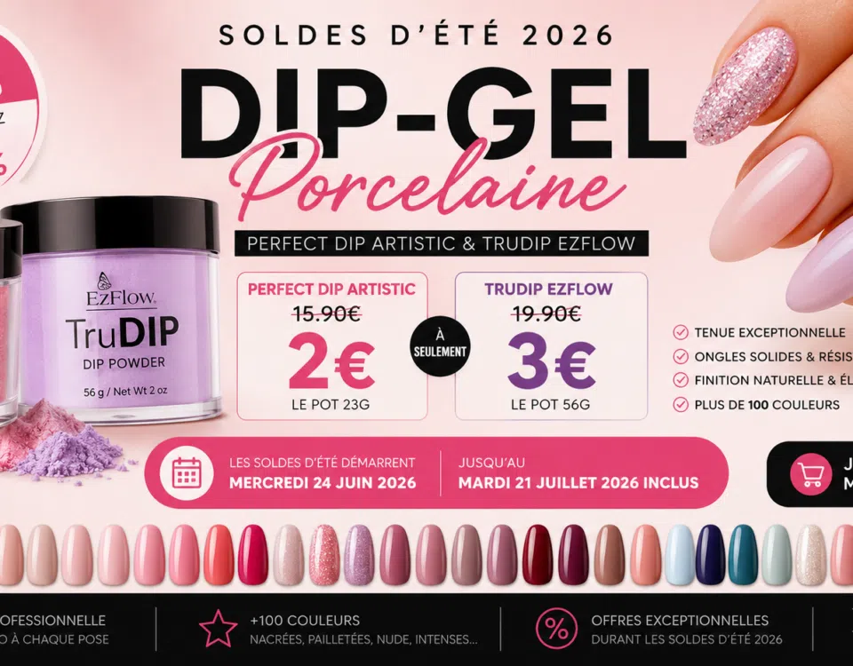 Soldes d'été 2026 sur les poudres DIP Powder et Gel Porcelaine professionnelles Perfect DIP Artistic et TruDIP EZFlow jusqu'à -90 % chez RBBE
