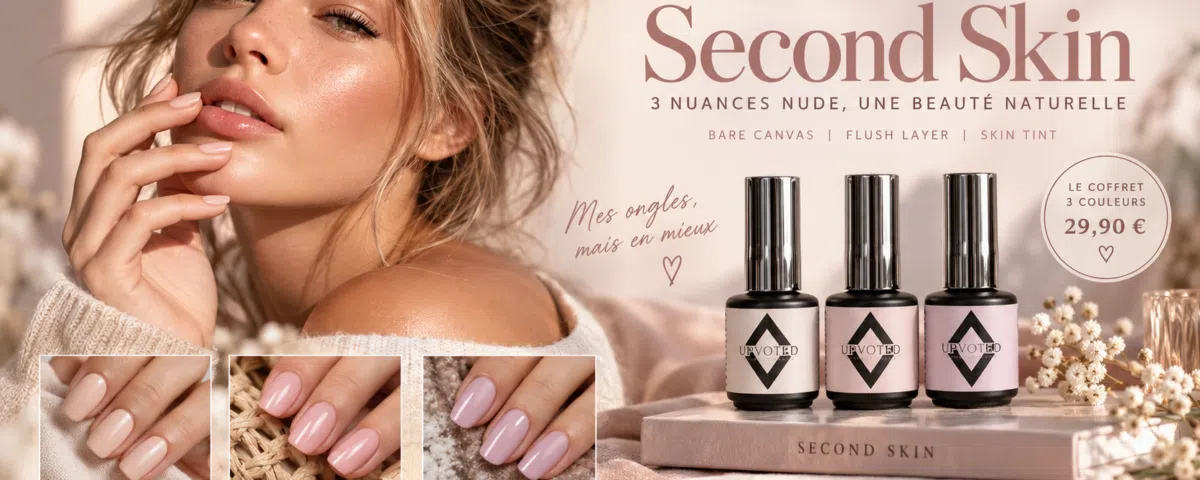 Second Skin NailPerfect Upvoted – coffret de 3 vernis semi-permanents nude Bare Canvas, Flush Layer et Skin Tint