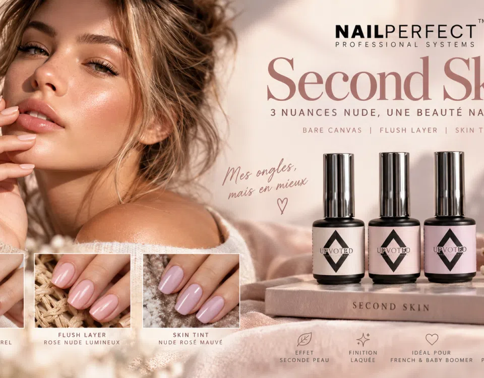 Second Skin NailPerfect Upvoted – coffret de 3 vernis semi-permanents nude Bare Canvas, Flush Layer et Skin Tint